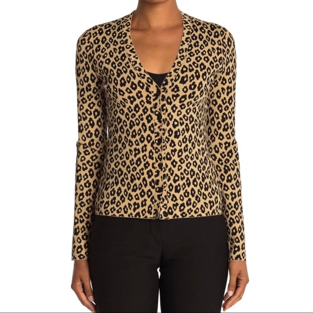 New Theory Leopard Print Button Front Cardigan - image 1